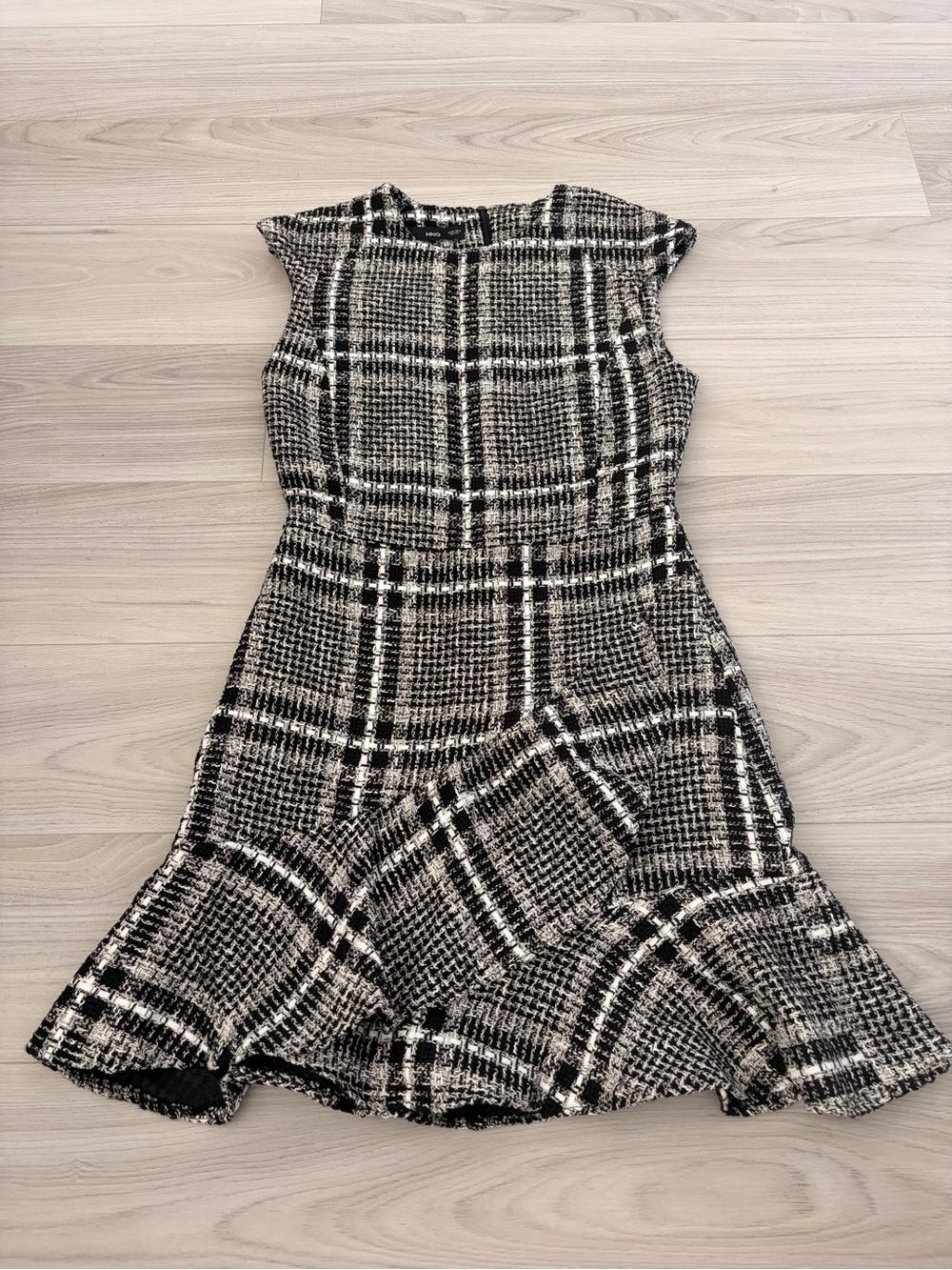 Mango Black & White Plaid Sleeveless Midi Dress